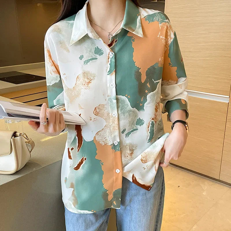 Casual Loose Long Sleeve Shirt for Women Korean Style Blouse Tops