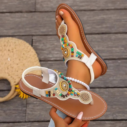 Bohemian Style Women Flat Sandals Clip Toe Gladiator Sandals Woman Retro Summer Casual Beach Shoes Women Anti Slip Flip Flops Natalia Home Fashion    Natalia Home Fashion
