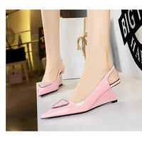 Spring Candy Fashion Pointed Toe Women Pumps Sling back Wedges High Heels Party Prom Mules Shoes