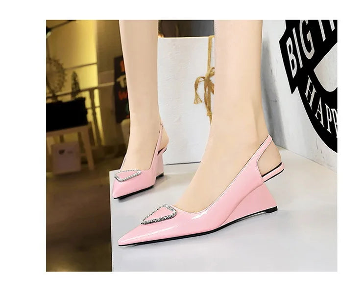 Spring Candy Fashion Pointed Toe Women Pumps Sling back Wedges High Heels Party Prom Mules Shoes