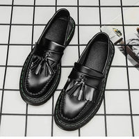 British Style Loafers Casual Round Toe Tassel Women's Leather Low Top Shoes Fashionable Slip-On Shoes