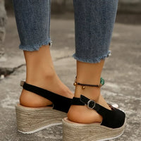 Women's Platform Sandals Summer New Large Size Fish Mouth Slope Heel Stones Pattern Shoes Thick Bottom Clog Casual Slip-On