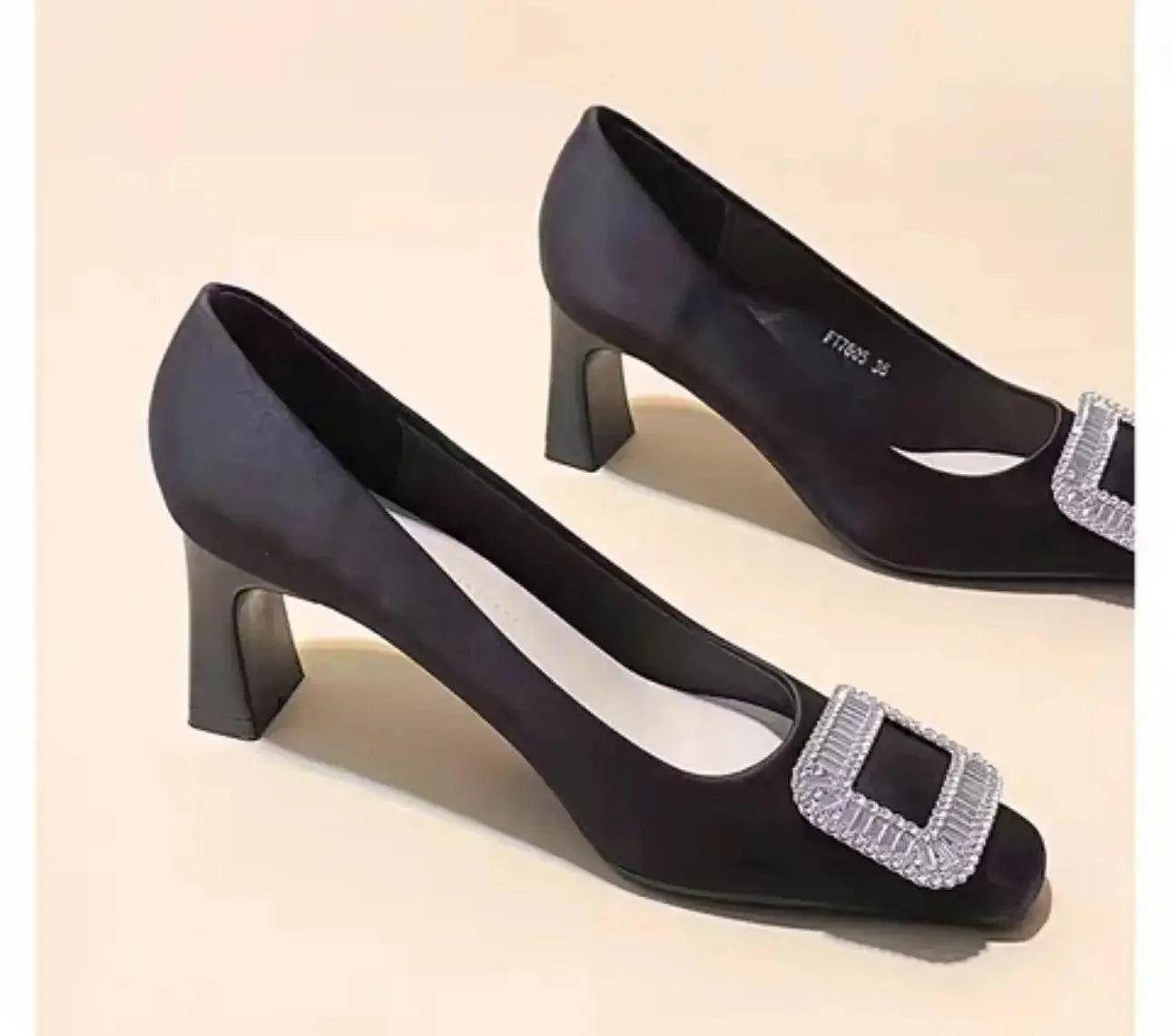 Women's Slip-On Chunky Medium Heel Versatile Boat Shoes Square Buckle Rhinestone Single Shoes