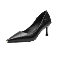 Women's High Heels Soft Leather Non-slip Fine Wedges Buckle Pointed Cat Tails French Single Shoes