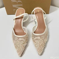 Ladies Embroider Brand High Heels Luxury Elegant Pointed Shoes Ladies Evening Party Sandals Wedding Bridal Dress shoes
