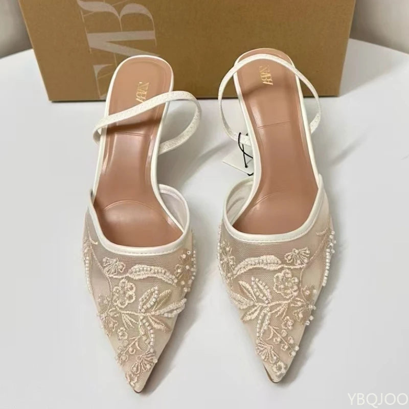 Ladies Embroider Brand High Heels Luxury Elegant Pointed Shoes Ladies Evening Party Sandals Wedding Bridal Dress shoes