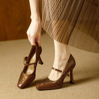 Comfortable Platform High Heels French Style Square Head Thin Strap Mule Women's Shoes