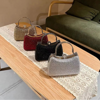Glitter Shiny Diamonds Evening Bag Metal Handle Square Bag Fashion Women Handbag Wedding Party Clutch Purse Female