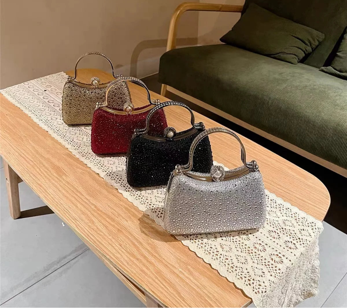 Glitter Shiny Diamonds Evening Bag Metal Handle Square Bag Fashion Women Handbag Wedding Party Clutch Purse Female