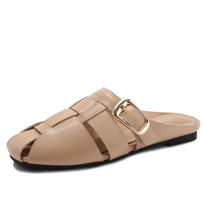 Designer Women Sandals Mules Summer Roman Slippers Fashion Buckle Woven Casual Soft sole Shoes