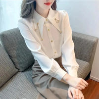 Early Pure Color Long Sleeve Polo Collar Women's Shirt Inner Wear French Style Elegant