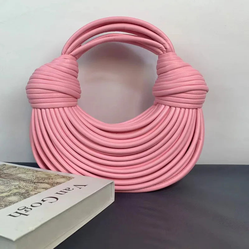 Fashionable Hand-Knitted Noodle Bag Women's Shoulder Bag Urban Minimalist Style Dumpling Bag Versatile Knot Design PU Material