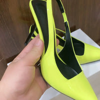 Women Neon Colors Pumps Sling back Sandals High Thin Heel Peep Toe Fetish Prom Shoes Streetwear