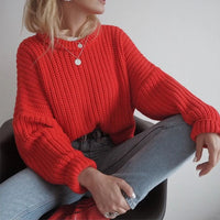 Women Solid Thick Knitted Sweater Long Sleeve Oversized Sweater Female Casual O-Neck Loose Pullovers Sweater