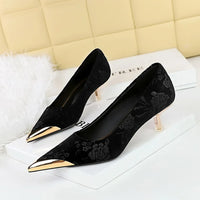Women Vintage Velvet Evening Banquet Dress Pumps Lady 9cm 4cm High Heels Temperament Pointed Toe Royal Blue green Shoes