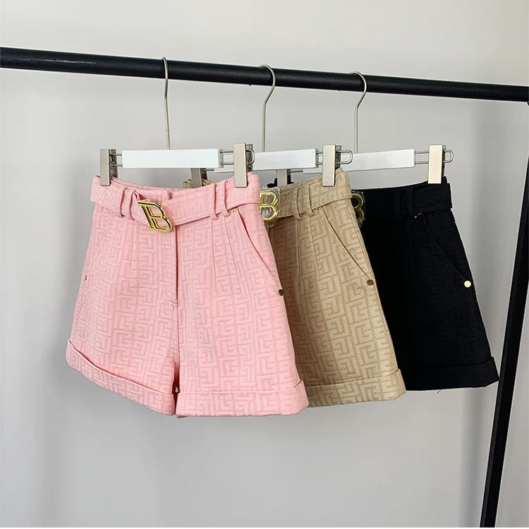 Texture Washed Denim Shorts for Women with Belt Casual Style Quality Jeans Trousers shorts