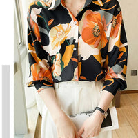 Vintage Style for Women Long Sleeve Flower Printed Spring Autumn semi formal Style Elegant Single Breasted Shirt