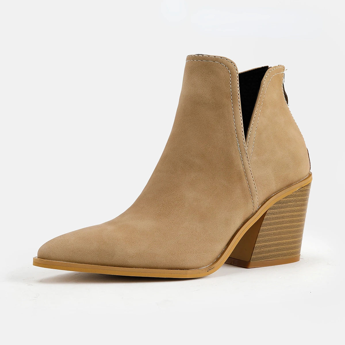 Boots Women Ankle Leopard Mid Heel Shoes Female Slip-On Casual Black Square Heel Booties