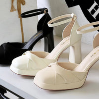 One-Strip Ultra-High Heel Sandals Platform Thick Heel Bow Women Shoes Square Toe Shallow Mouth Hollow Shoes
