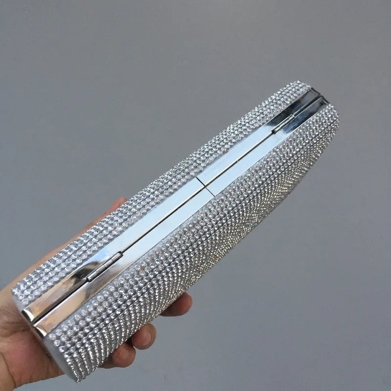 Diamond Encrusted Dinner Bag And Clutch, Square Hard Box Fully Lined With Diamonds.