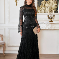 Black Lace Mermaid Elegant Evening Dress for Women High Neck Long Sleeve Sequins Party Dresses Prom Gowns Wedding