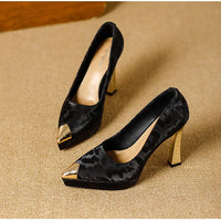 Fashion Women's Shoes Thin Block Heels 11cm Pointed Toe Shallow Mouth Ladies Pumps Party Shoes