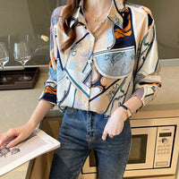 Chiffon Allover Printed Women's Blouses High Quality Long Sleeve Single Breasted Spring Summer Casual Lady Blouses
