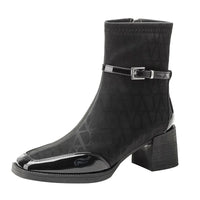 Women's Side Zipper Boot High Heel Short Boot Winter Mid-Calf Boot Chinese Style National Wedding Boot