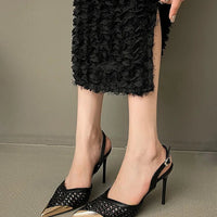 Elegant Hollow Out Woven Stiletto Sandals Women Pointed Toe Metal Straps High Heels