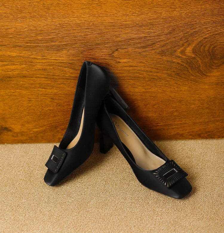 Square Toe Comfort Soft Office Shoes Daily Outdoors Women Shoes 7CM Thick High Heels Shallow Mouth Fashion Party Shoes