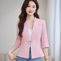 Women's Slim Fit Blazer Suit Fashion Solid Color Single Button Jacket Office Lady Coat and Pants