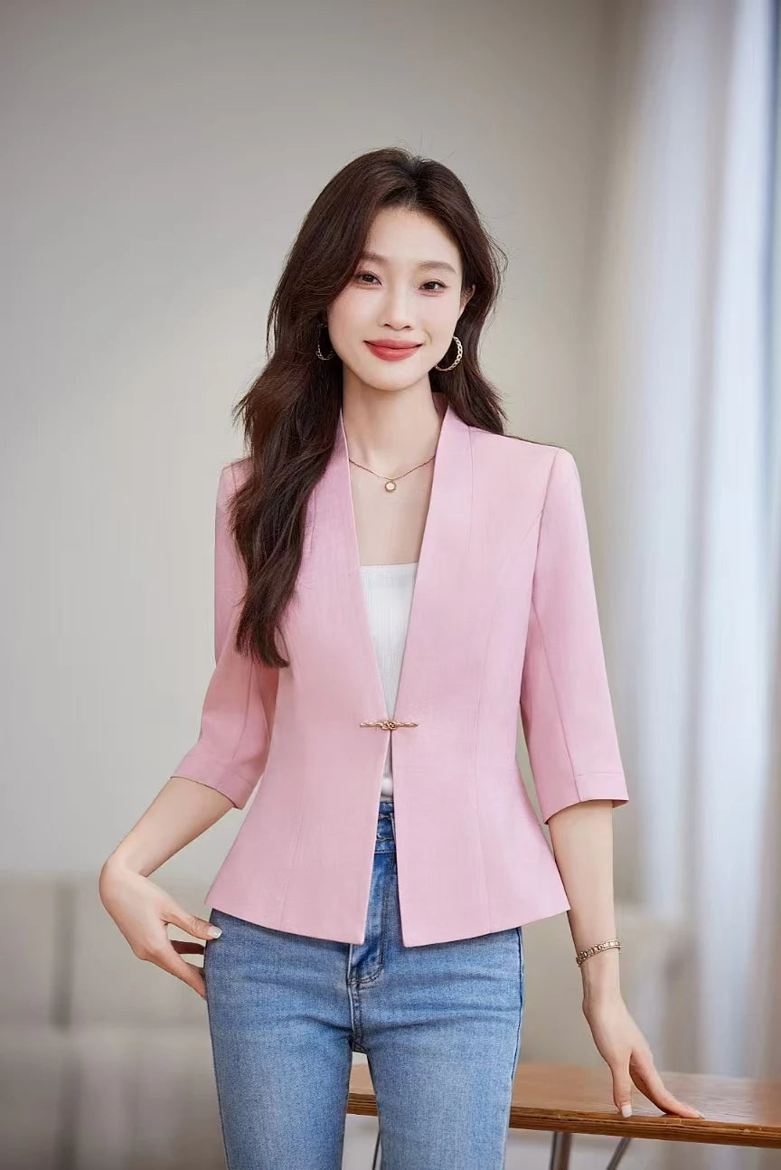 Women's Slim Fit Blazer Suit Fashion Solid Color Single Button Jacket Office Lady Coat and Pants