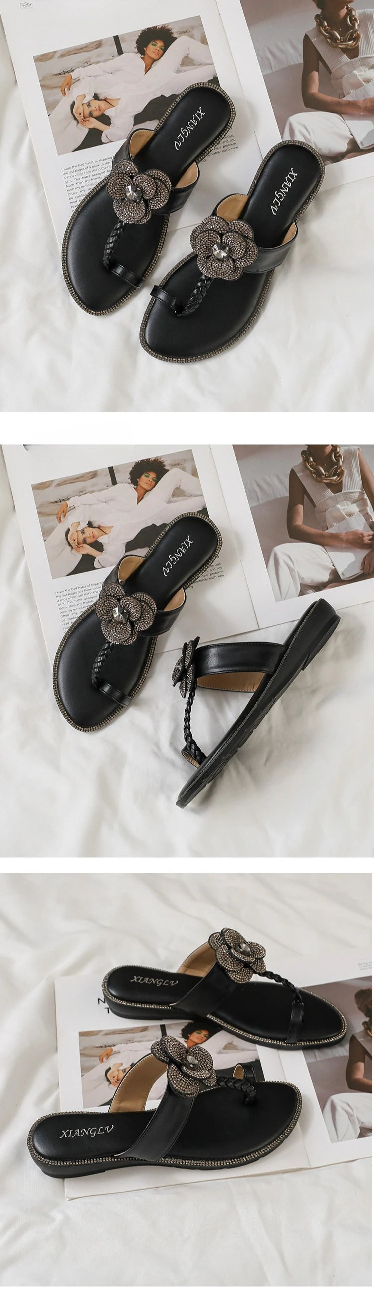 Women's Sandals Summer Slippers Casual Beach Footwear Water Diamond open Toe  Flats