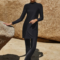 Arab Swimsuit Two-piece Conservative Beach Surfing Sun Protection Swimsuit Muslim Solid Color Long Sleeved Pants Full Wrap Swims