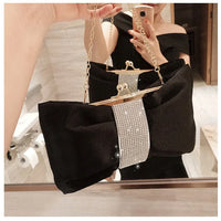 Bow women Cutch bag Luxury Party Satin Diamond Ladies Evening Bag lady Clutches small Chain messenger bags female wallet black