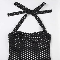 Polka Dot Print Tops Women Halter Low-Neck Bandage Ruffles Backless Sleeveless Skinny Fashion Street Versatile Vest