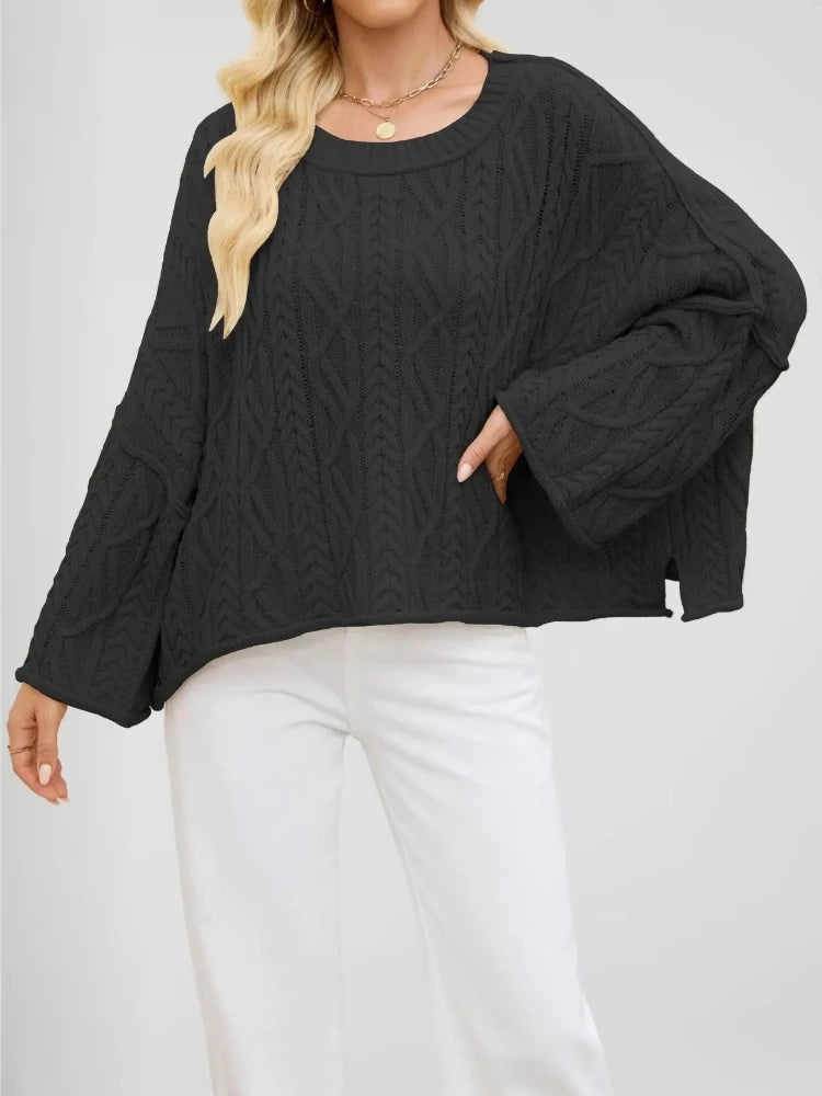 Autumn Winter Women Cable Knit Sweater Oversized Loose Pullover Long Sleeve Chunky Jumper Casual Warm Female Tops Clothing Natalia Home Fashion    Natalia Home Fashion
