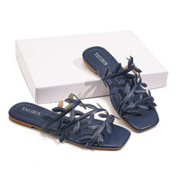 Leaf Pattern Women's Sandals Outdoor Wear New Style Beach Flat Bottom Slip-On Holiday Comfortable Breathable Flats