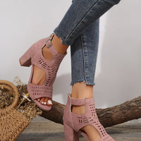 Women Fashion Strap Sexy High Heel Sandals Woman Roman Hollow Pumps Lace-up Peep Toe Sandals Casual Chunky High-heeled Sandals