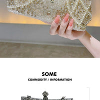 Pearl & Diamond Kiss Lock Clutch Bag Floral Handle Party Bag Metal Chain Cocktail Crossbody Bag
