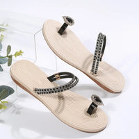 Crystal Gladiator Women Sandals Summer  Clip Toe Flat Heels Beach Slippers Woman Slides