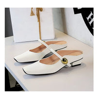 European Style Light-Mouthed Half-Slippers Women Wearing Thick Heels And Square-Toe Mary Jane Shoes One-Strap
