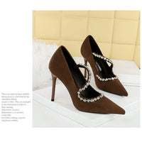 Banquet Pointed Toe High Heels Diamond Chain One-Strip Thin Heel Super High Heels Light Mouth Elegant Lace-Up