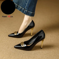 French Style Single Shoes Spring Women Pumps New Pointed Toe Shallow Mouth Metallic Buckle Commuting Shoes Stiletto Single Shoes