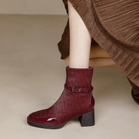 Women's Side Zipper Boot High Heel Short Boot Winter Mid-Calf Boot Chinese Style National Wedding Boot
