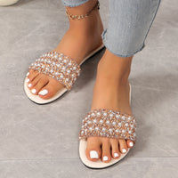 Pearl shaped slippers for women in summer flat bottomed round toe exposed slip women's sandals and slippers