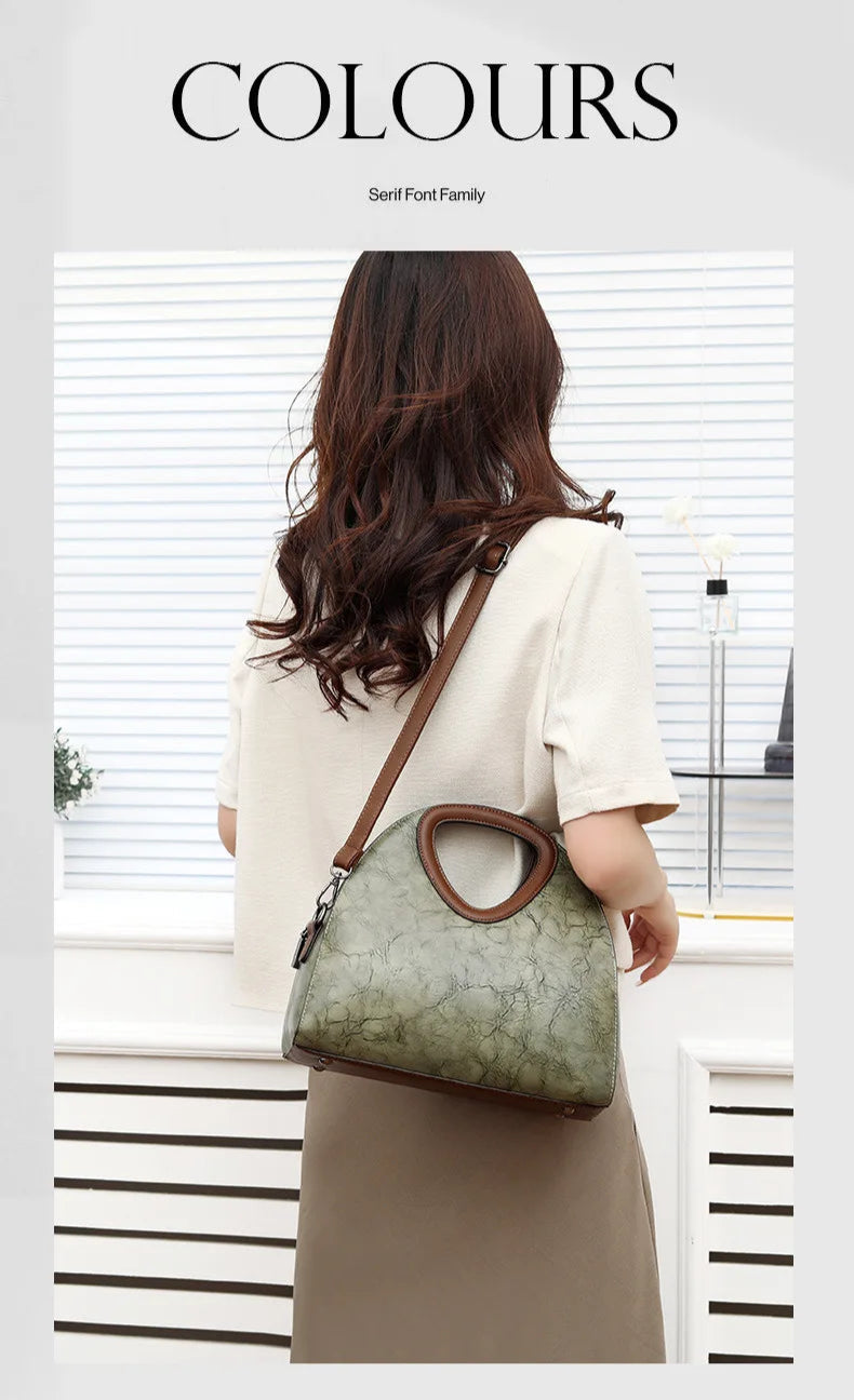 Vintage Genuine Leather Women's Bag Crossbody Shoulder Bag Fashion Large Capacity Handbag Tote Bag