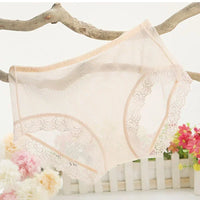 Sexy Women's Transparent Briefs Solid Color Ultra-Thin Mesh Seamless Lace Edge Underpants Underwear Panties Briefs Female