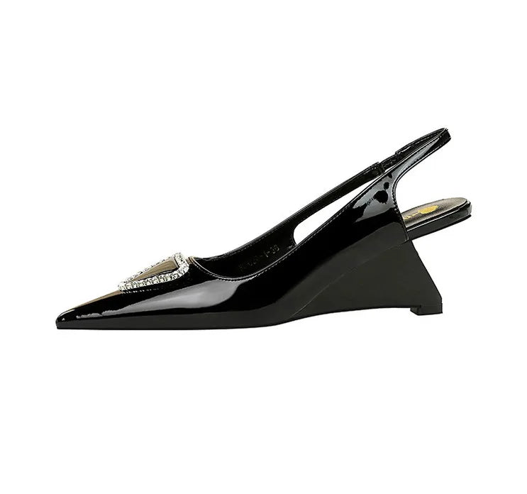 Spring Candy Fashion Pointed Toe Women Pumps Sling back Wedges High Heels Party Prom Mules Shoes