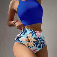 High Waist Bikinis Women High Neck Swimsuit Floral Swimwear Female Bathers Bathing Swimming Suit Summer Beachwear